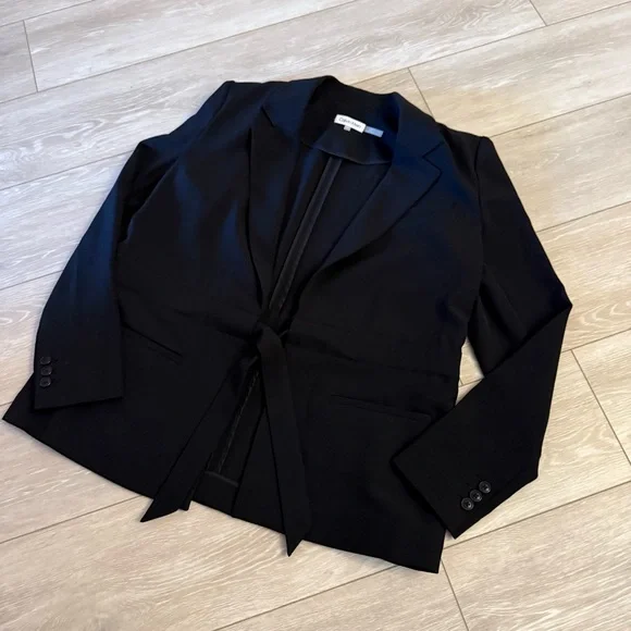 New Calvin Klein Black Tie Waist Blazer Long Sleeve Jacket Coat Blouse career 10 - Picture 4 of 12